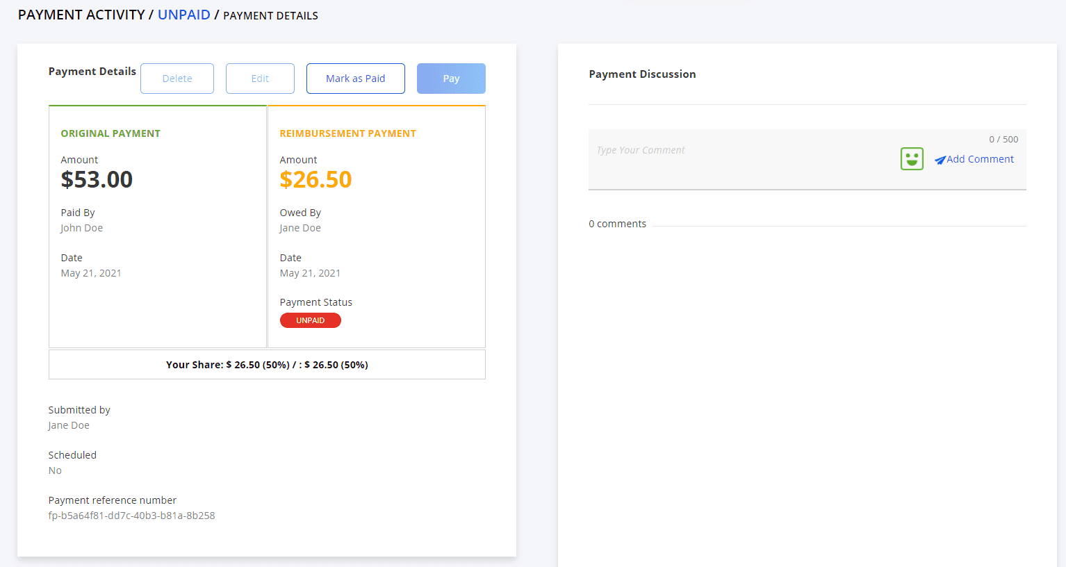 payment details example